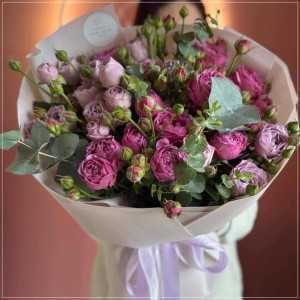 Pink and Lilac Spray Rose Bouquet with Eucalyptus | Flowers Delivery in Cherkasy